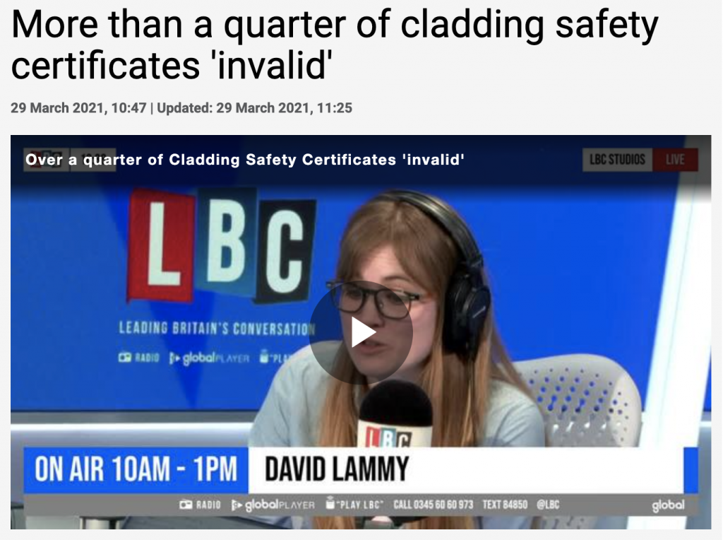 LBC - More than a quarter of cladding safety certificates 'invalid'